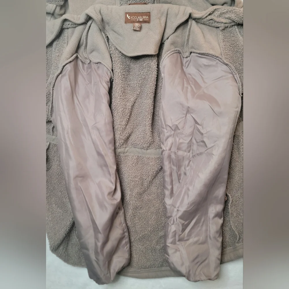 Koolaburra by UGG Cozy Sherpa Jacket Sz XL Truffle Mauve Hooded Zip Up Fleece - Picture 14 of 16